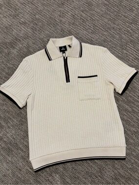 NWT Mackage ESTABAN Crochet Knit Quarter-Zip Polo Shirt